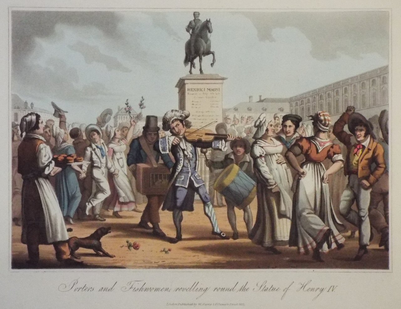 Aquatint - Porters and Fishwomen revelling round the Statue of Henry IV.